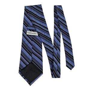 Joseph Feiss International Mens Necktie Blue‎ Black Silk Striped Woven Classic